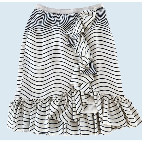 TORY BURCH Opalina Striped Ruffle Faux Wrap Riptide Skirt Sz 10 - Picture 3 of 8